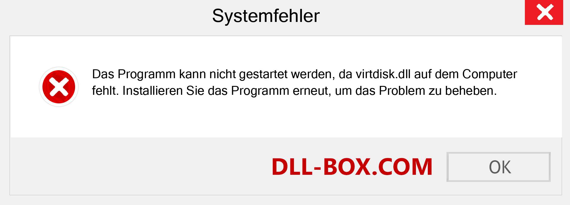 virtdisk.dll-Datei fehlt?. Download für Windows 7, 8, 10 - Fix virtdisk dll Missing Error unter Windows, Fotos, Bildern