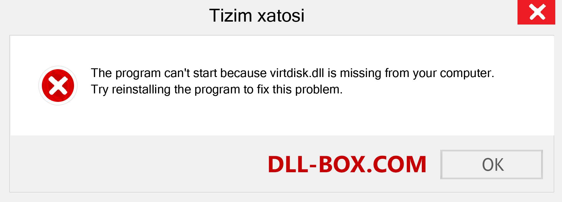 virtdisk.dll fayli yo'qolganmi?. Windows 7, 8, 10 uchun yuklab olish - Windowsda virtdisk dll etishmayotgan xatoni tuzating, rasmlar, rasmlar